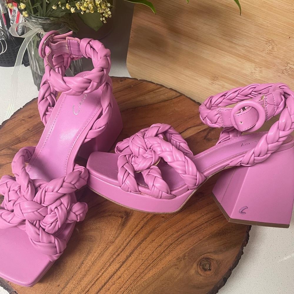 CIRCUS NY Women's Pink Mable Braided Block Heel Sandals